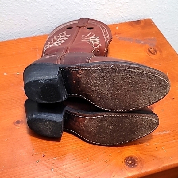 DOUBLE H BUCKAROOS LEATHER COWBOY BOOTS BROWN SIZE 5.5 - Picture 7 of 9